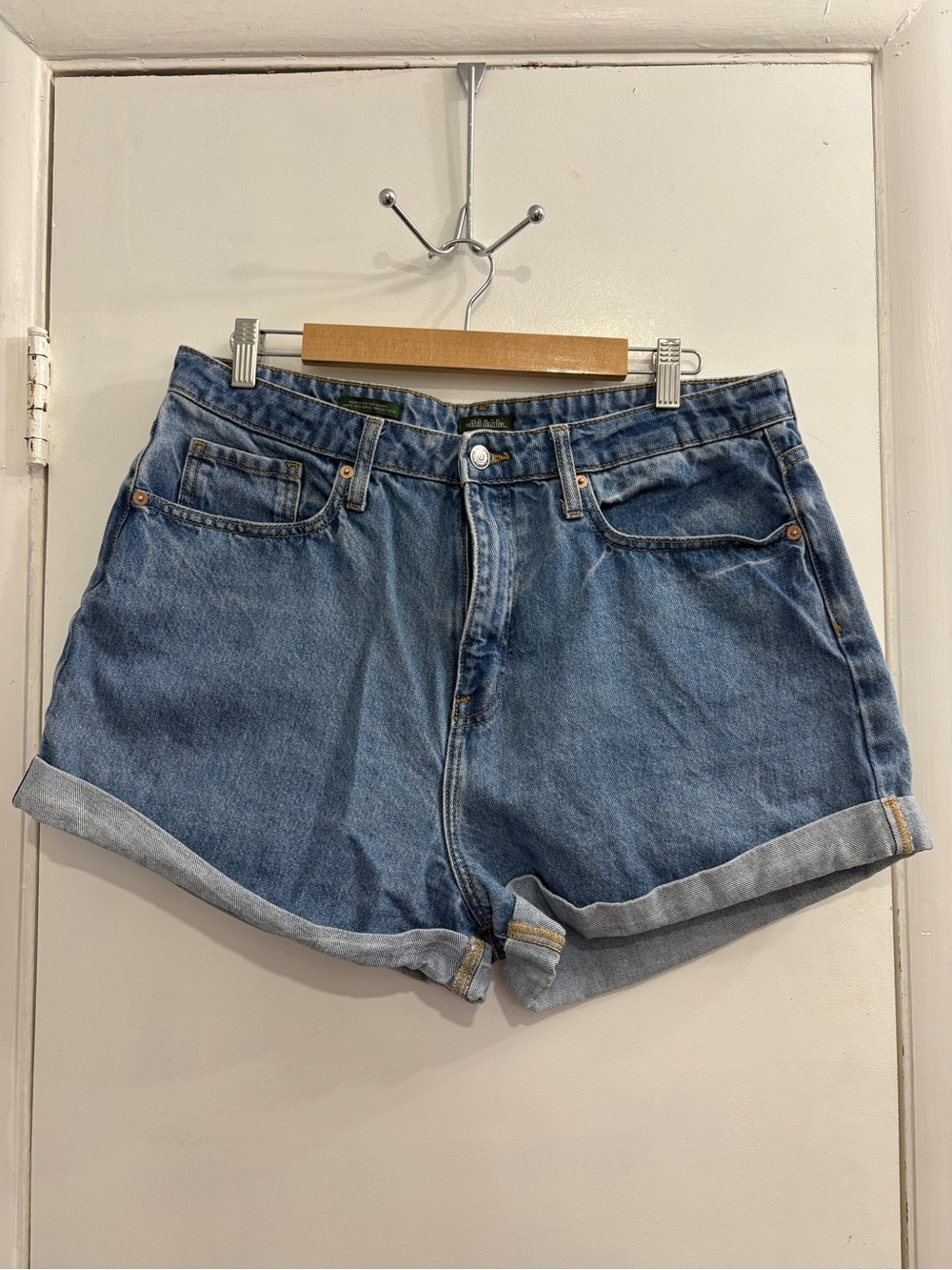 Light Blue Rolled-Hem Denim Shorts